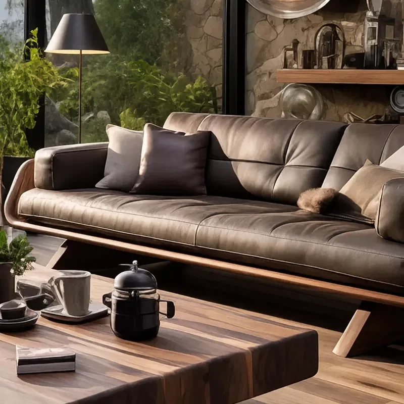 New Chinese Style Solid Wood Sofa Set Modern Simple Living Room Villa Model Room Furniture Zen Black Walnut Sofa