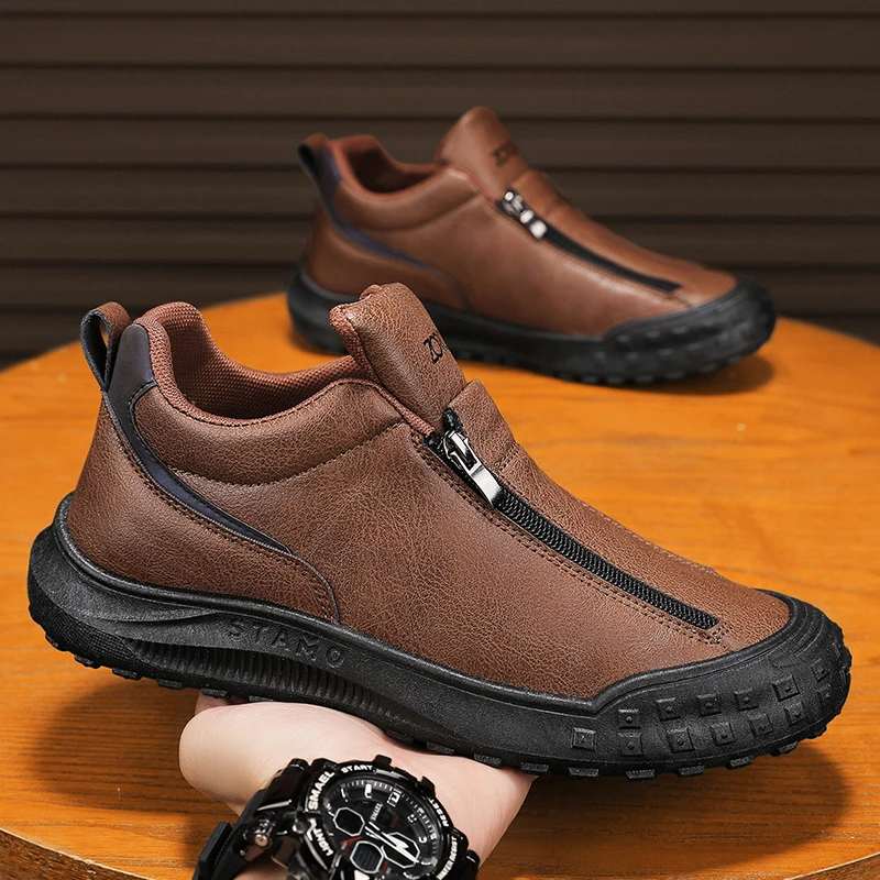 Fashionable Men's Walking Shoes Outdoor Casual Leather Shoes Non-Slip Comfortable Versatile Soft-Sole Sports Work Shoes