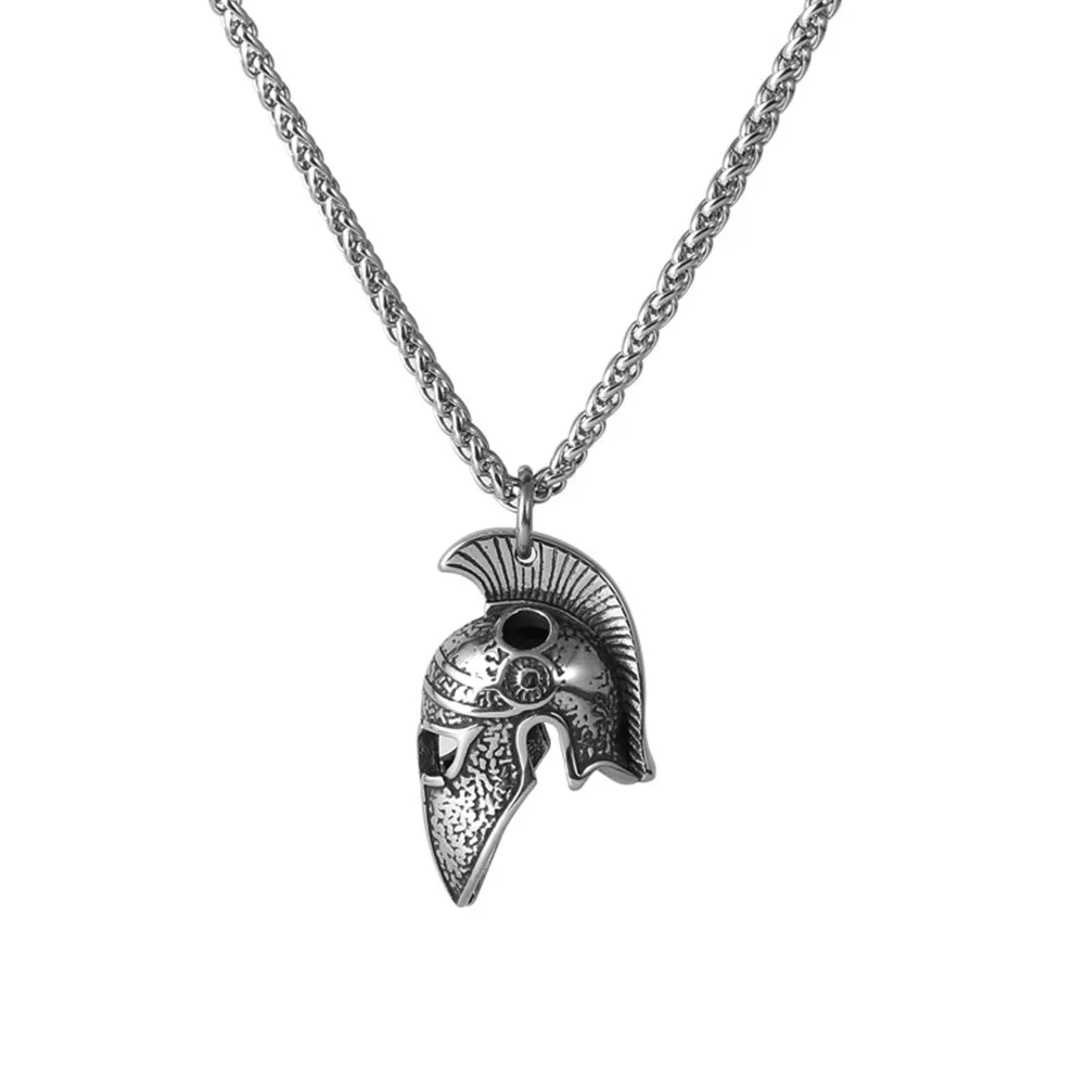 Vintage Roman Warrior Armor Helmet Titanium Stainless Steel Pendant Necklaces for Men Trendy Cool Accessories 60CM Chain Jewelry