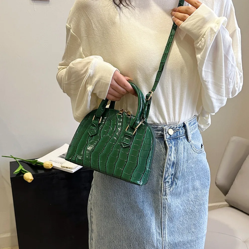 New Pu Leather Shell Bag Solid Color Crocodile Pattern Crossbody Bag Waterproof Shoulder Bag Women