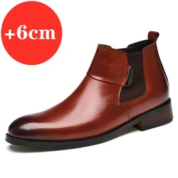 Elevator Boots Fashion Genuine Leather Men's Ankle Boots Winter Boots Men Designer Casual Height Increase Cowboy Dress Shoes Man