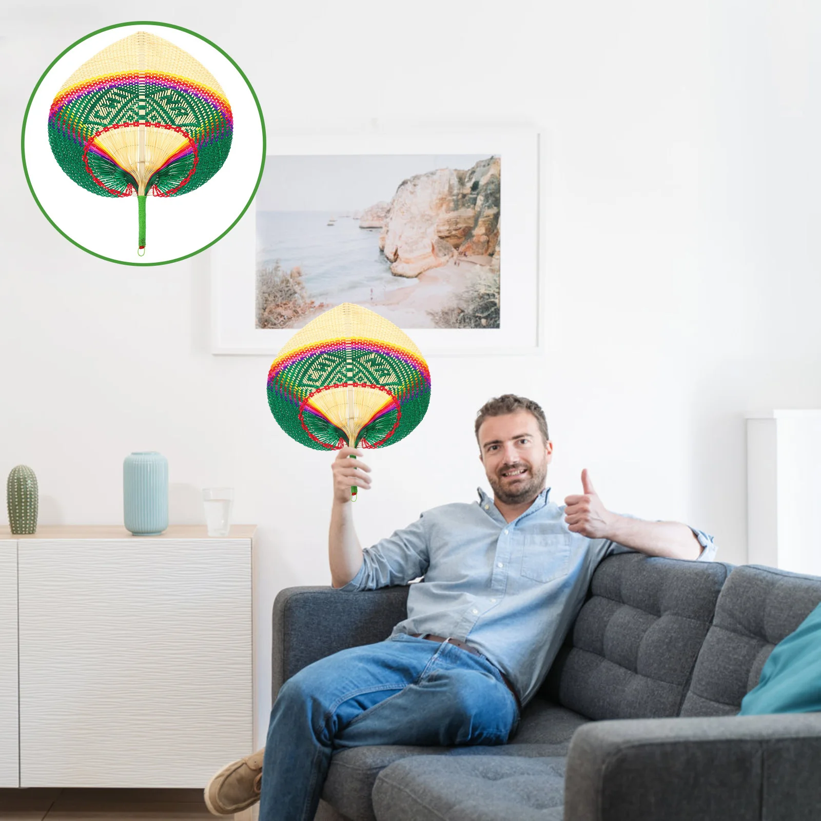 مروحة من الخيزران مصنوعة يدويًا منسوجة لتهوية الصيف طارد البعوض في الهواء الطلق