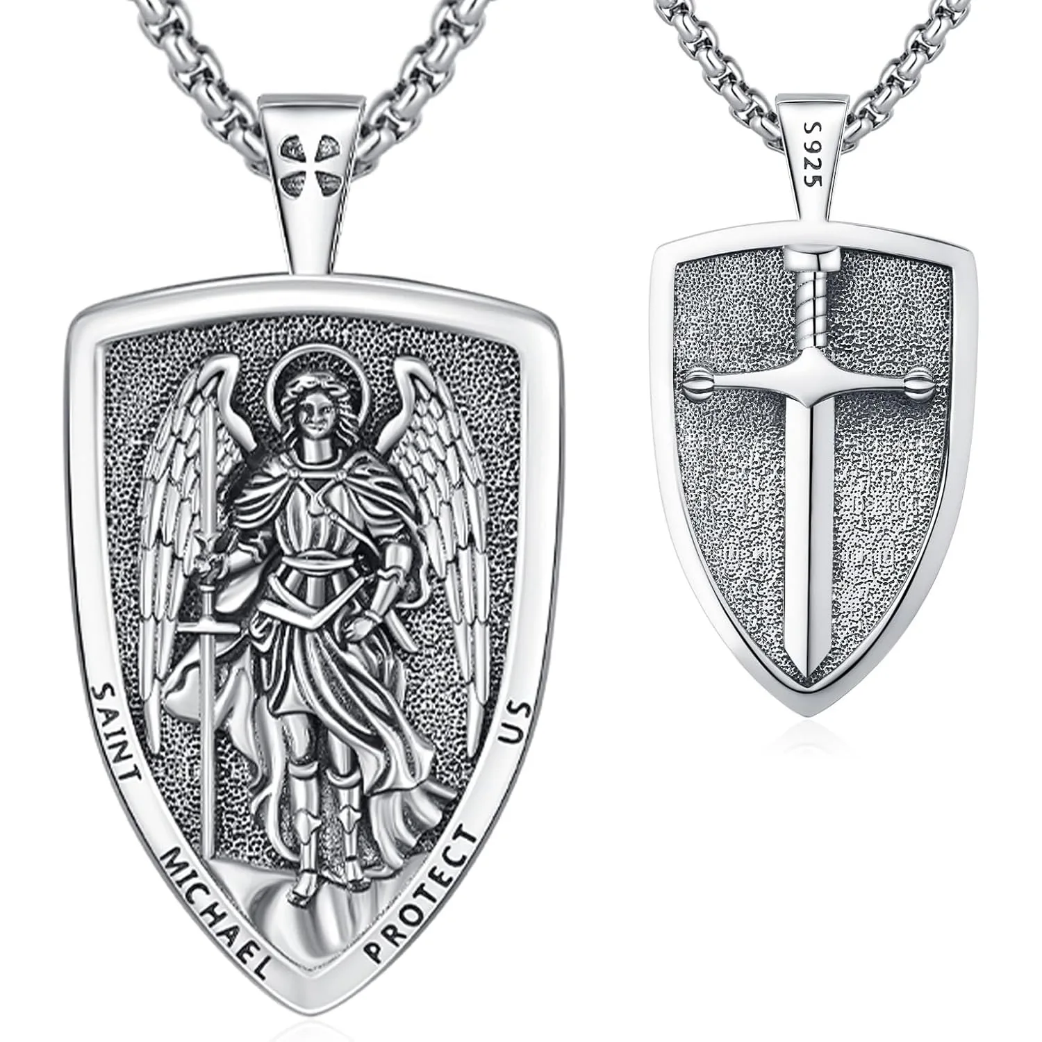 Saint Michael Necklace 925 Sterling Silver Saint Michael Cross Medal Necklace Protection Amulet Jewelry Gift for Men Women