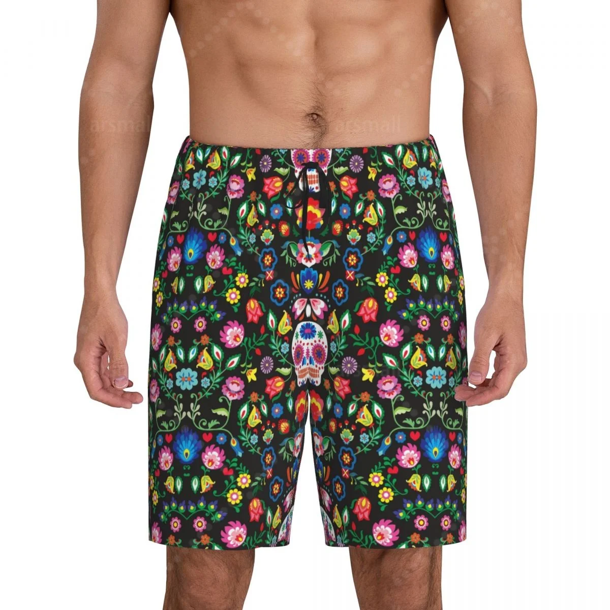 

Mexican Skull Rose Men's Cool Flat Horn Shorts Street Stretch Shorts Beach Shorts Daily Wear Underwear Sleepwear