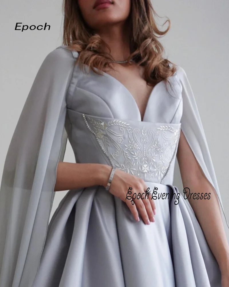 Epoch Satin Evening Dress A-Line فساتين مناسبة رسمية Elegant A-Line V-Neck Autumn Prom Gown With Long Shawl Sexy Women 2024