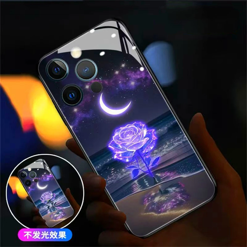 

Moonlight Rose Illuminated Flash Voice Smart Control Glass LED Phone Case For iPhone Air 17 16 E 15 14 13 12 11 Pro Max Plus