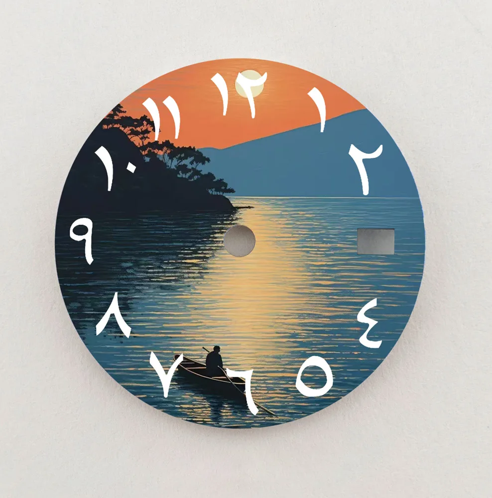 アラビア数字の文字盤,カスタムロゴ,湖と日没のシリーズ,28.5mm,モバイル,nh35,36に適しています