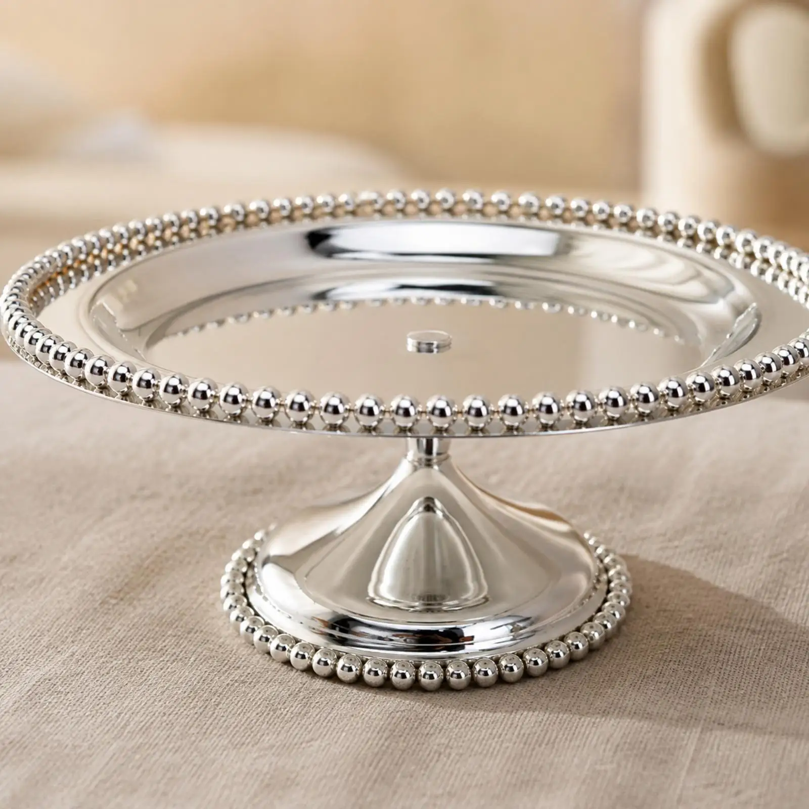Iron Cake Stand with Beaded Edge Decorative Round Elevated Pastry Stand Elegant Sturdy for Celebrations, Afternoon Tea