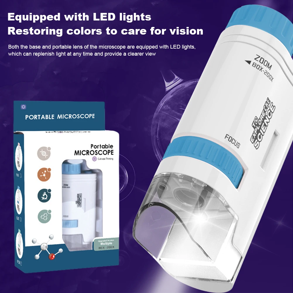 Mini Microscope électrique 80-200X, 12 lames d'échantillon, Microscope scientifique biologique Portable, Microscope scientifique haute définition