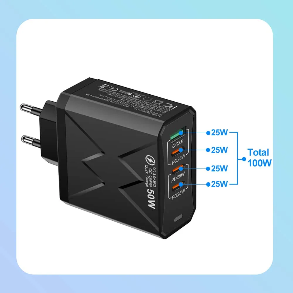 EU/US/UK Plug 4 in 1 PD25W Fast Charger For iPhone Samsung Xiaomi Huawei oppo Mobile Phone Adapter