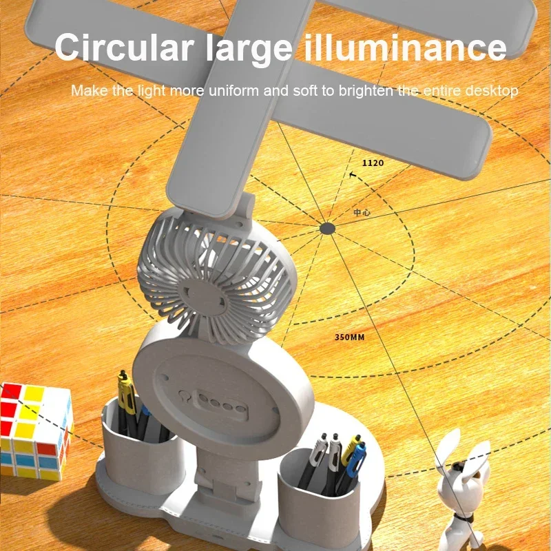 LED Clock Table Lamp, USB Chargeable, Dimmable Desk Lamp, 2 Cabeças, 180 Girar, Dobrável, Proteção para os Olhos, Leitura, NightLight, 3200mAh