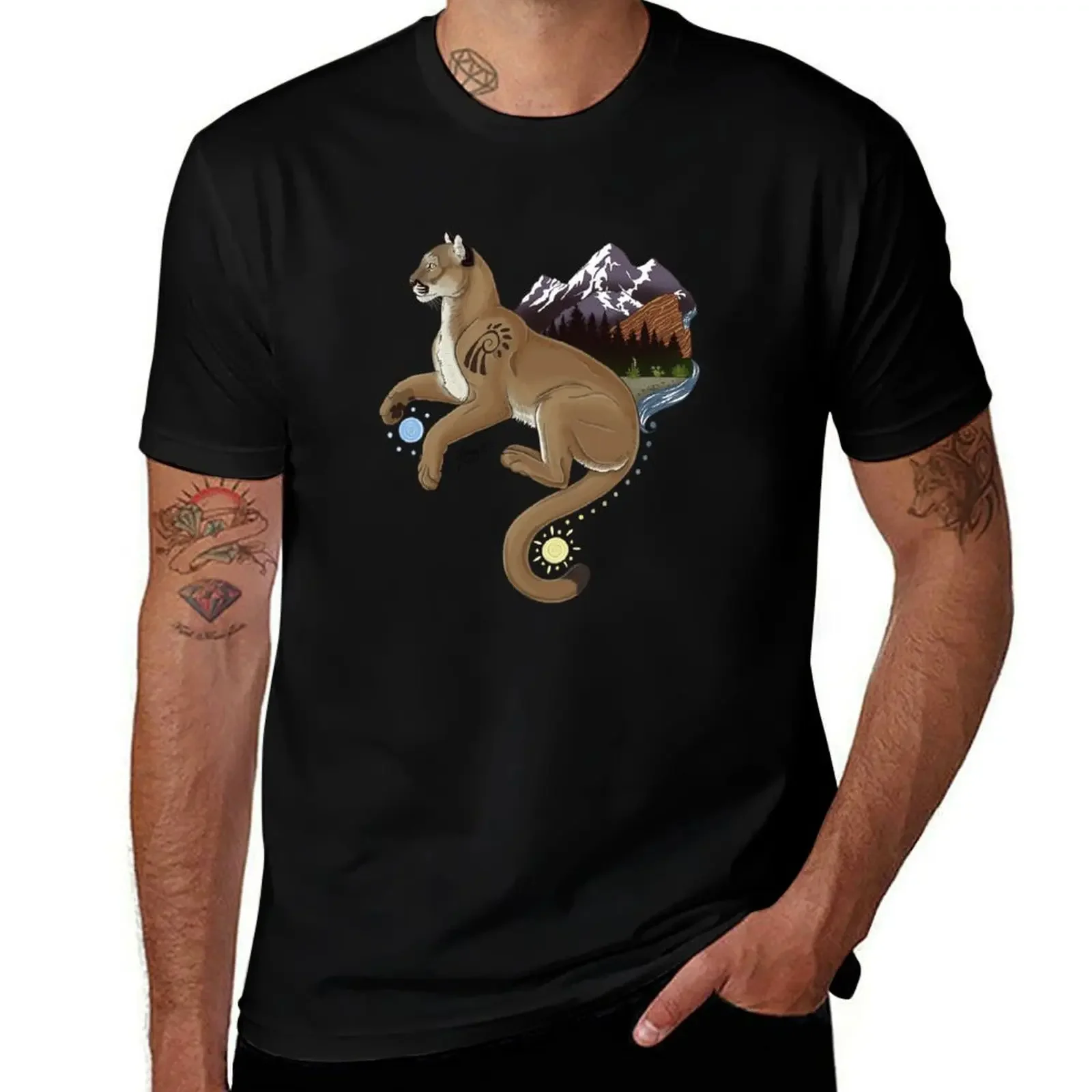 Mountain Lion and Habitats T-Shirt vintage clothes korean fashion men workout shirt