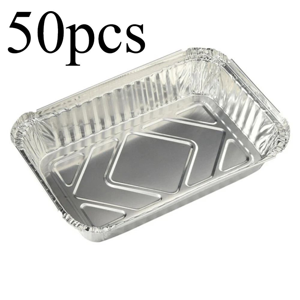50 Uds. Para bandeja de papel de aluminio apilable resistente a la bandeja plateada 50 Uds. Bandejas de papel de aluminio