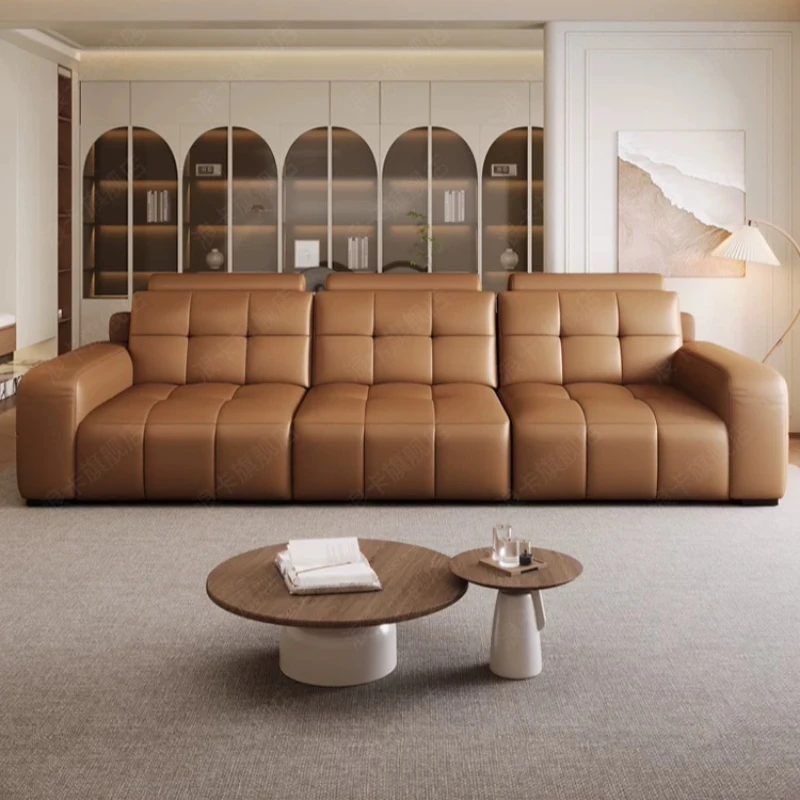 x*-Modern Simple Motorized Reclining Leather Sofa Convertible Straight Three-Seater Couch for Large Small Living Room furniture