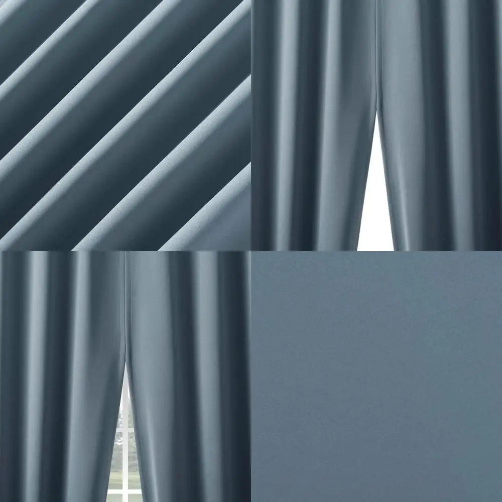 

Пара джинсовых синих 100% плотные шторы размером 52x63 с магнитной застежкой и плиссированным дизайном.