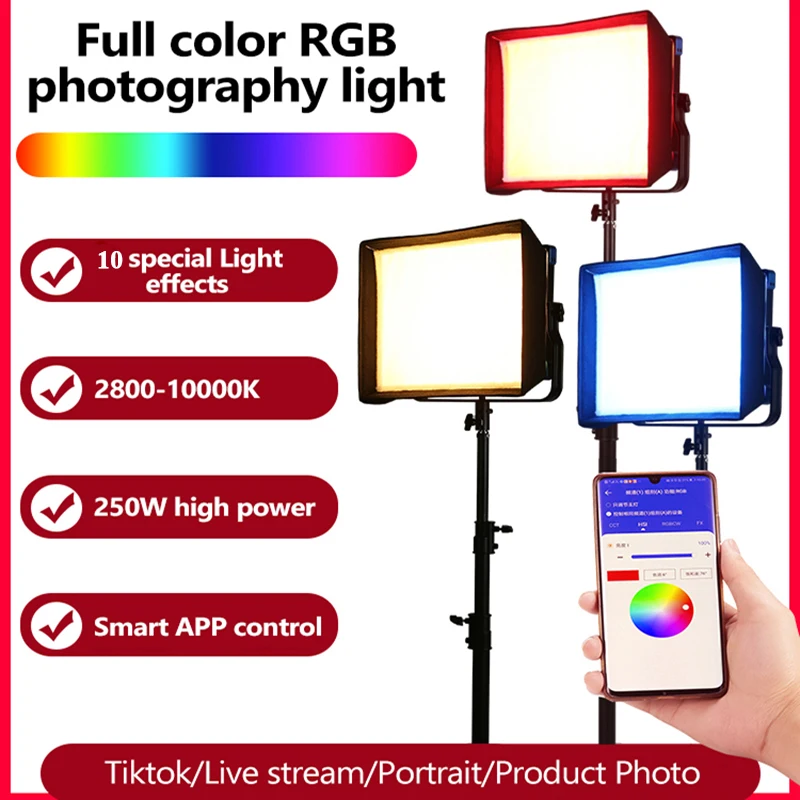 SuteFoto L60W RGB Bi-color 2800-10000K LED Video Light Panel with Barndoor & Remote Photographic Lighting For Studio/Video/Photo