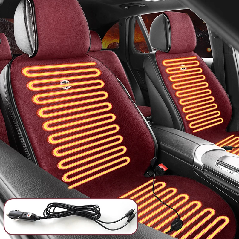 

Universal Heated Car Seat Cover 12V Warm Plush Seat Protector Fast Heating Car Seat Heater Mat Winter Seat Cushion Accessories