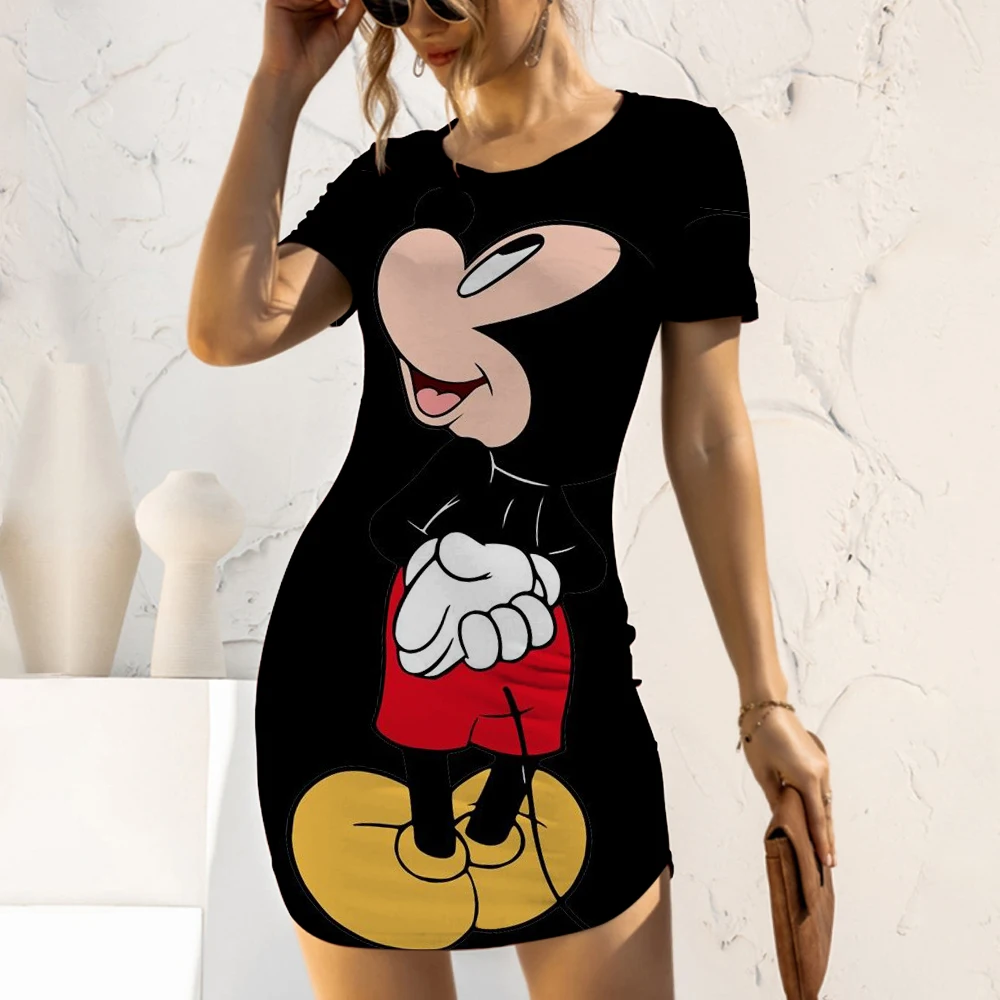 Elegant Dresses for Women 2022 Top Sexy Slim Fit Minnie Mouse Tight Women\'s Dress Casual Disney Cartoon Fashion Print Mickey 5XL