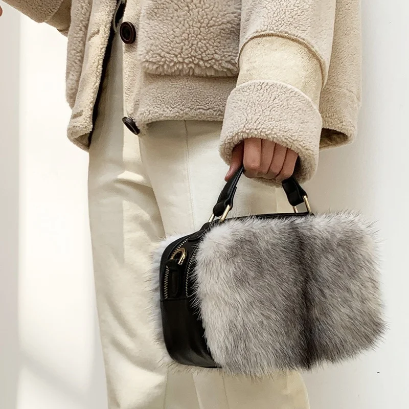 Women\'s Luxury Fur Pocket Bag High Quality Mink Fur With Cowhide Handbag Fashion Chain Can Cross Body Fur Bag