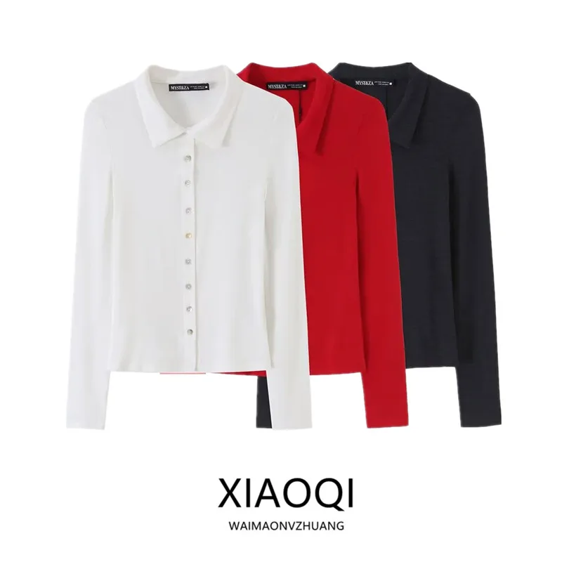 Women's Casual Long Sleeve Turn-down Collar Multi-color Select Top Button-up New Autumn 2026 Fashion Slim Fit T-shirt