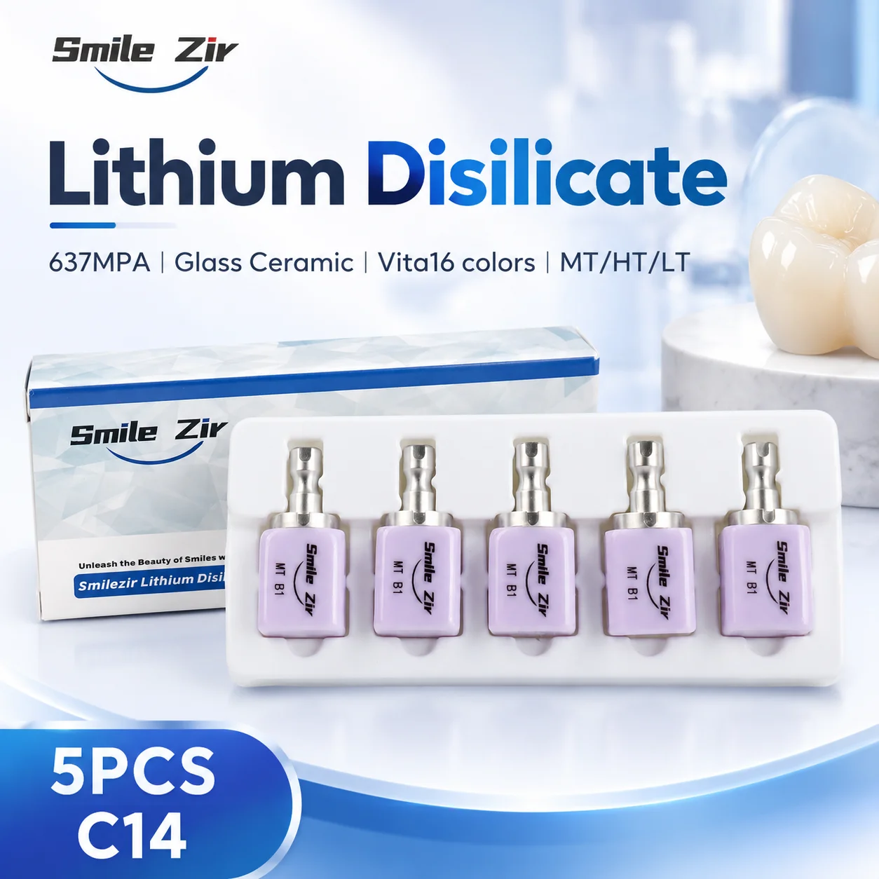 Dental Glass Ceramic CAD/CAM Blocks Dental HT LT Emax Dental Lab C14 Lithium Disilicate for Sirona Cerec Roland Milling System