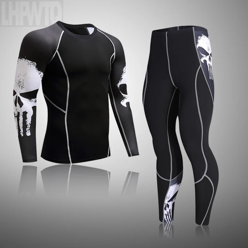 Men's Winter Compression Underwear Men Winter Thermal underwear MMA  Bodybuilding T-Shirt Skull Rashgarda Leggings Tracksuit