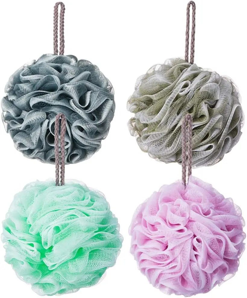 

Loofah Bath Sponge Pack of 4 - Soft Exfoliating Shower Puff, Eco-Friendly Mesh Pouf for Smooth Skin