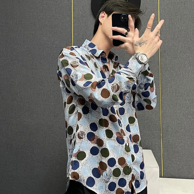 

Colorful polka dot classic long-sleeved shirt men's printed lined fashion top