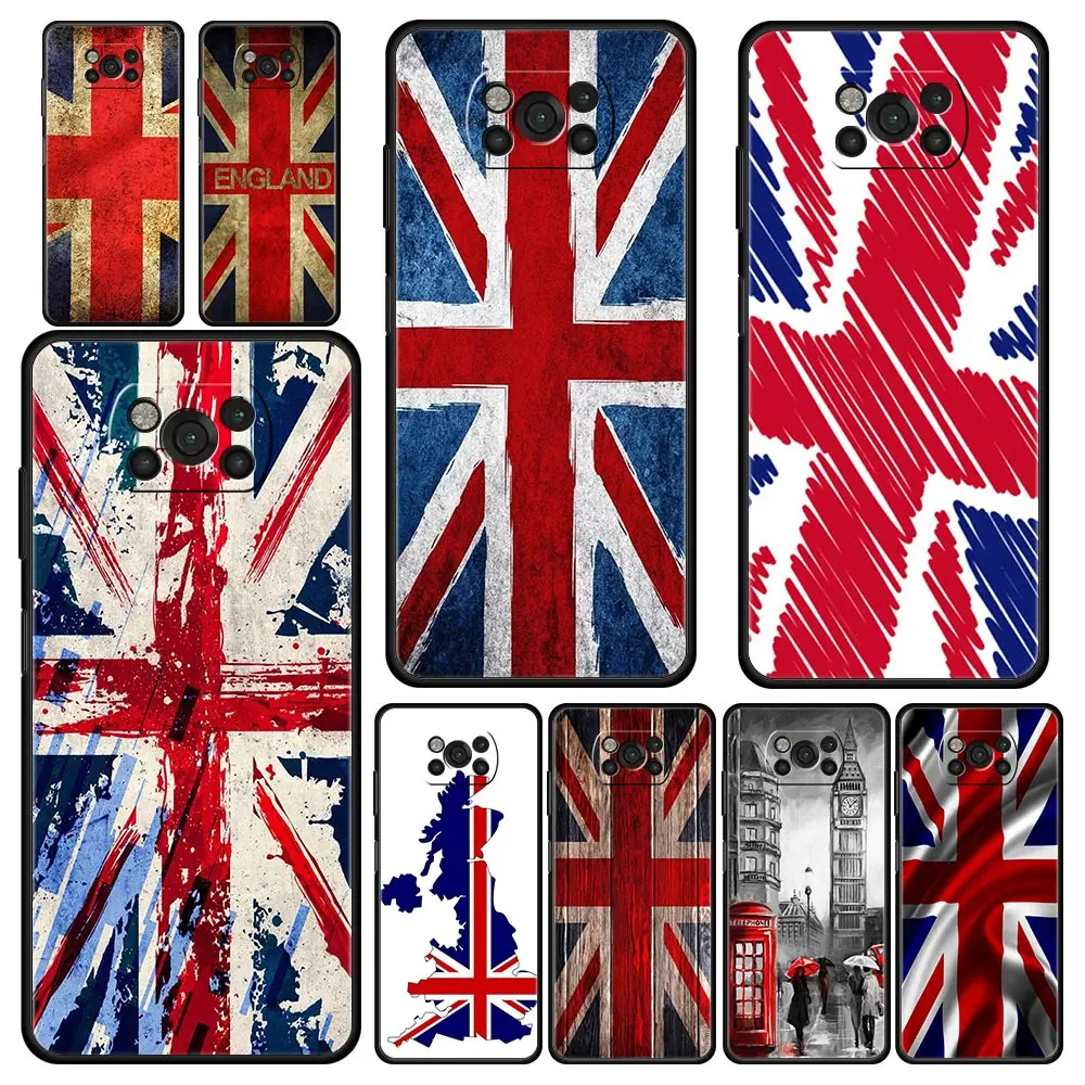 Phone Case For Xiaomi Poco X6 X5 X4 Pro 5G X3 NFC F5 F4 M5 M4 M3 F3 GT C51 C50 C55 Soft Silicone Black Cover England UK flags
