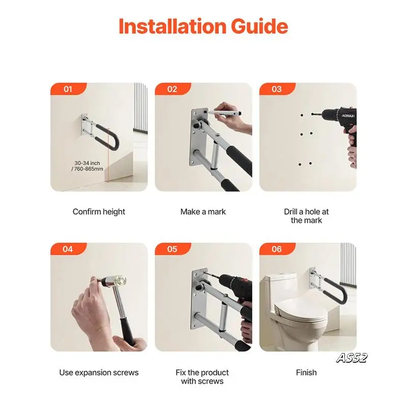

Flip Up U Shaped Toilet Safety Grab Bar, Foldable Senior Safety Pole With Anti Slip Handle