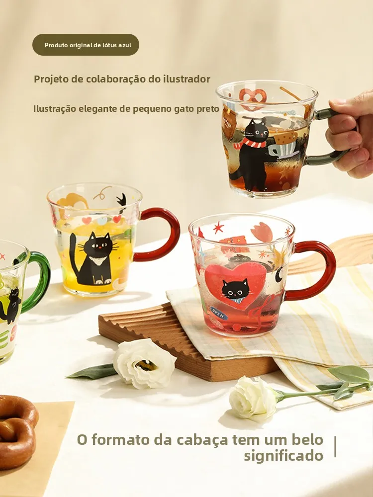 ブルーロータス高ホウケイ酸ガラスコーヒーカップ女性のマークカップオフィス朝食カップ耐熱性高美的価値