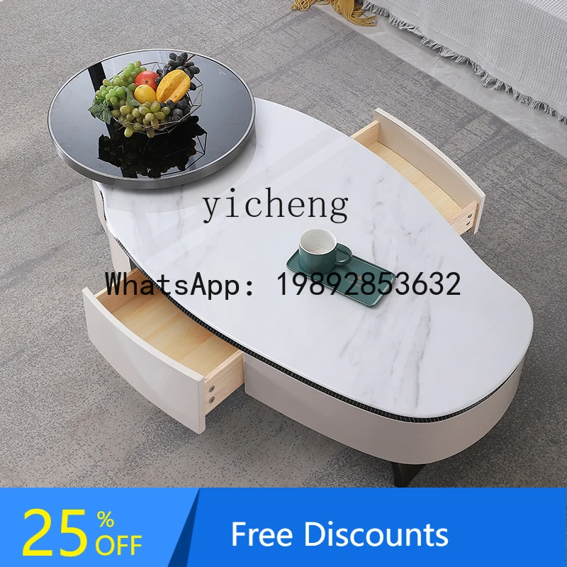 

light luxury microcrystalline stone creative coffee table living room home special-shaped round glass rotatable coffee table