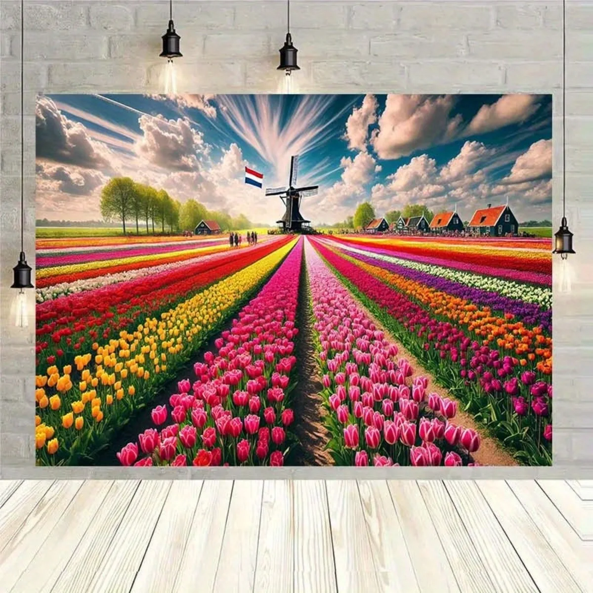 Spring Tulip Field Curtains Window Decor Panels Aesthetic Flower Garden Dutch Windmill Home Decoration Drapery Curtain