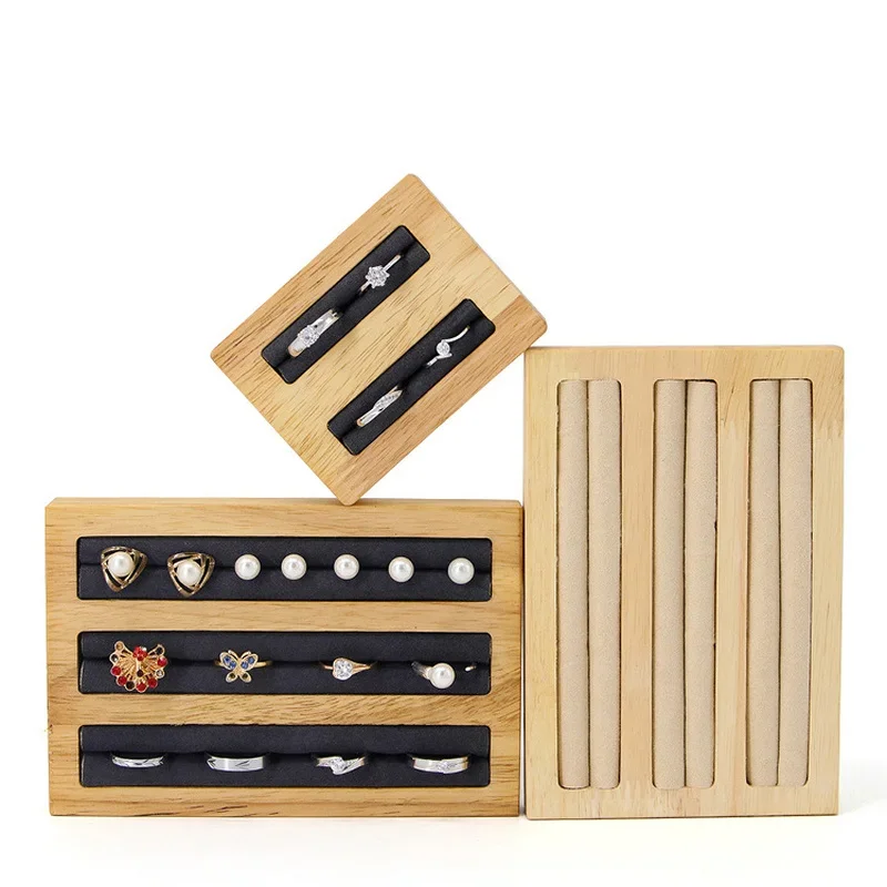 Wooden Jewelry Rings Display Stand Rack Slots Organizer Creative Wedding Ring Display Pad Holder Tools Jewelry Storage Supplies