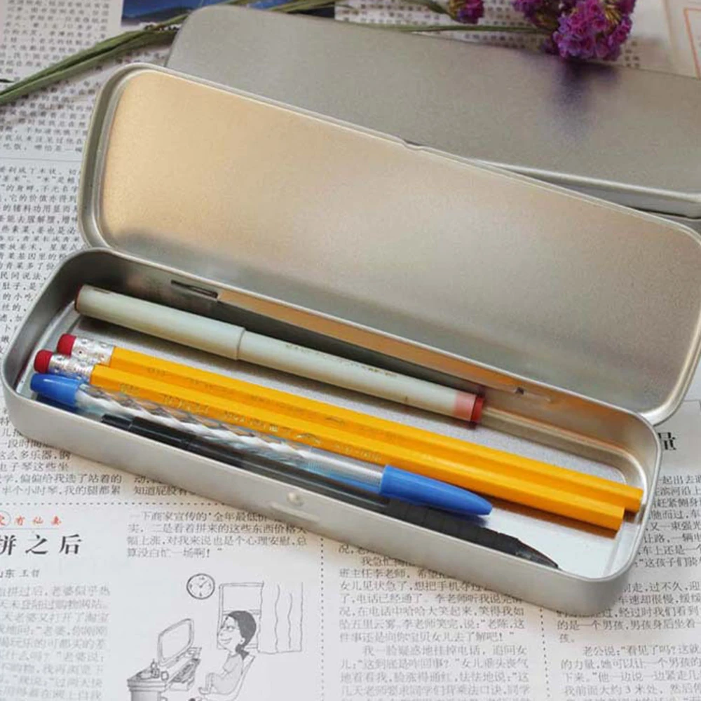 Metal Pen Box Tinplate Box Versatile Metal Pencil Stationery Students Spacious Heavy Duty Pen Box  Rectangular Fountain Pen Case