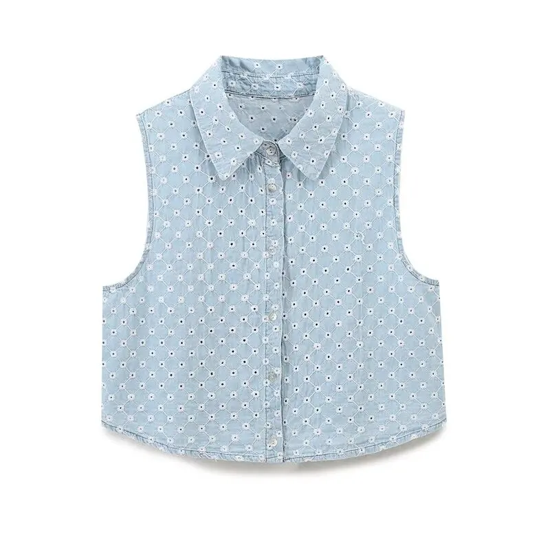 

Fall 2024 Women's Faion Design Sense Hollow Embroidery Denim Top Versatile Match All Seasons ort Sve Regular Length