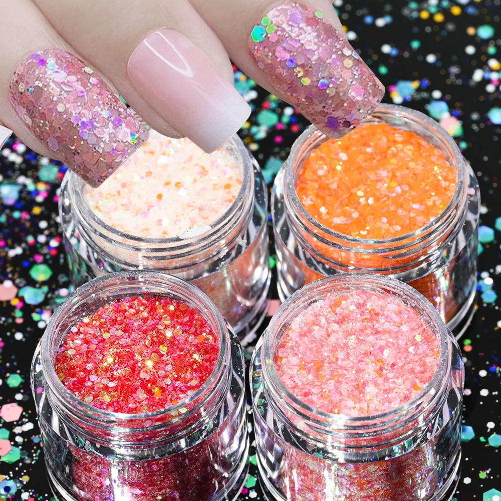 Conjunto de glitter holográfico para nail art, conjunto de 5, 4 ou 3 partes, 10 gramas de um frasco, decoração robusto, hexagonal