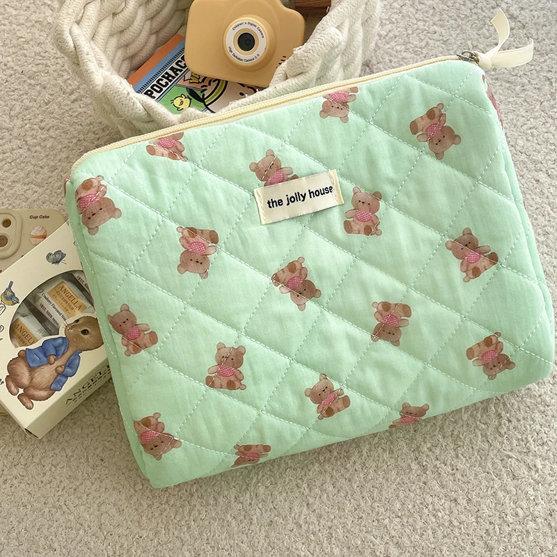 New Cartoon Bear Tote Cosmetic Bag Women Quilting Cotton Mini Make Up Orgainzer Storage Pouch Portable Travel Wash Bags