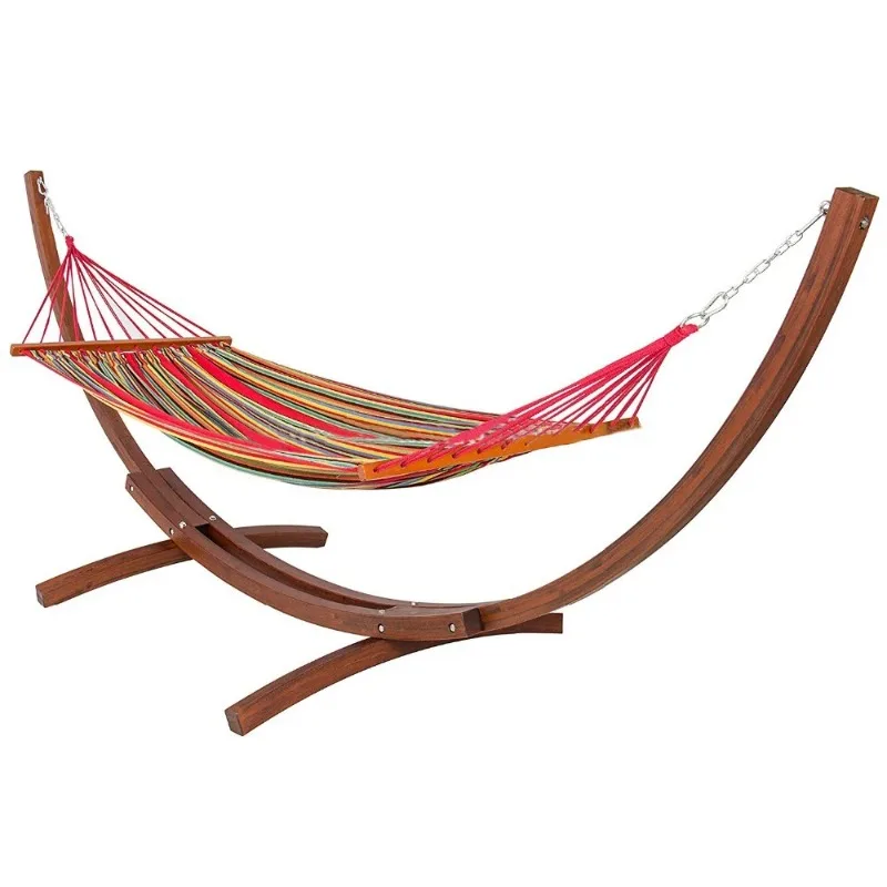 Hamaca de patio de tela de algodón para exteriores con soporte de arco de madera curvado, silla hamaca, hamaca de camping, hamacas para jardín