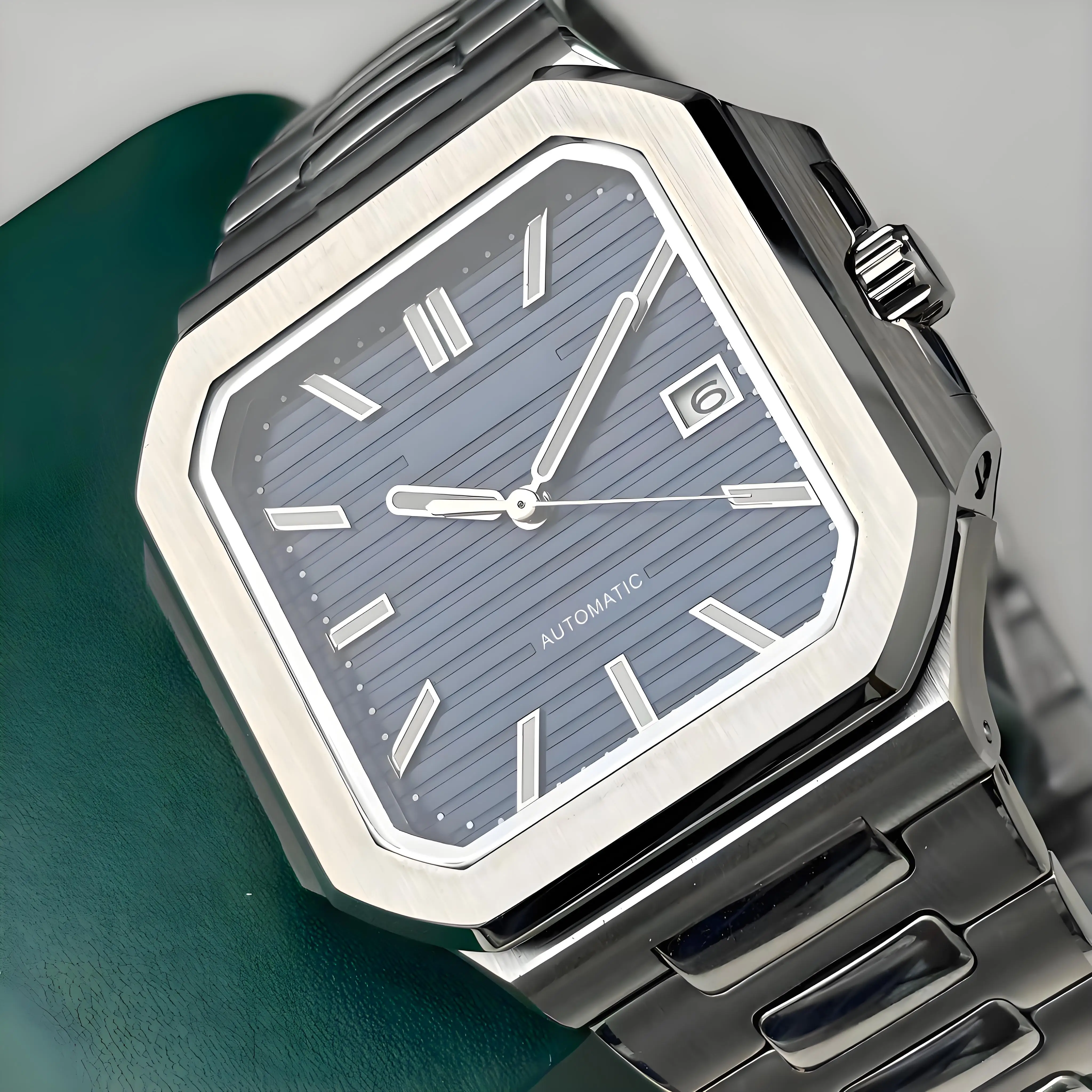 ساعة NH35 للرجال 38 ملم هيكل فولاذي مربع أسود ميكانيكية NH35 حركة أوتوماتيكية هدية تاريخ الموضة