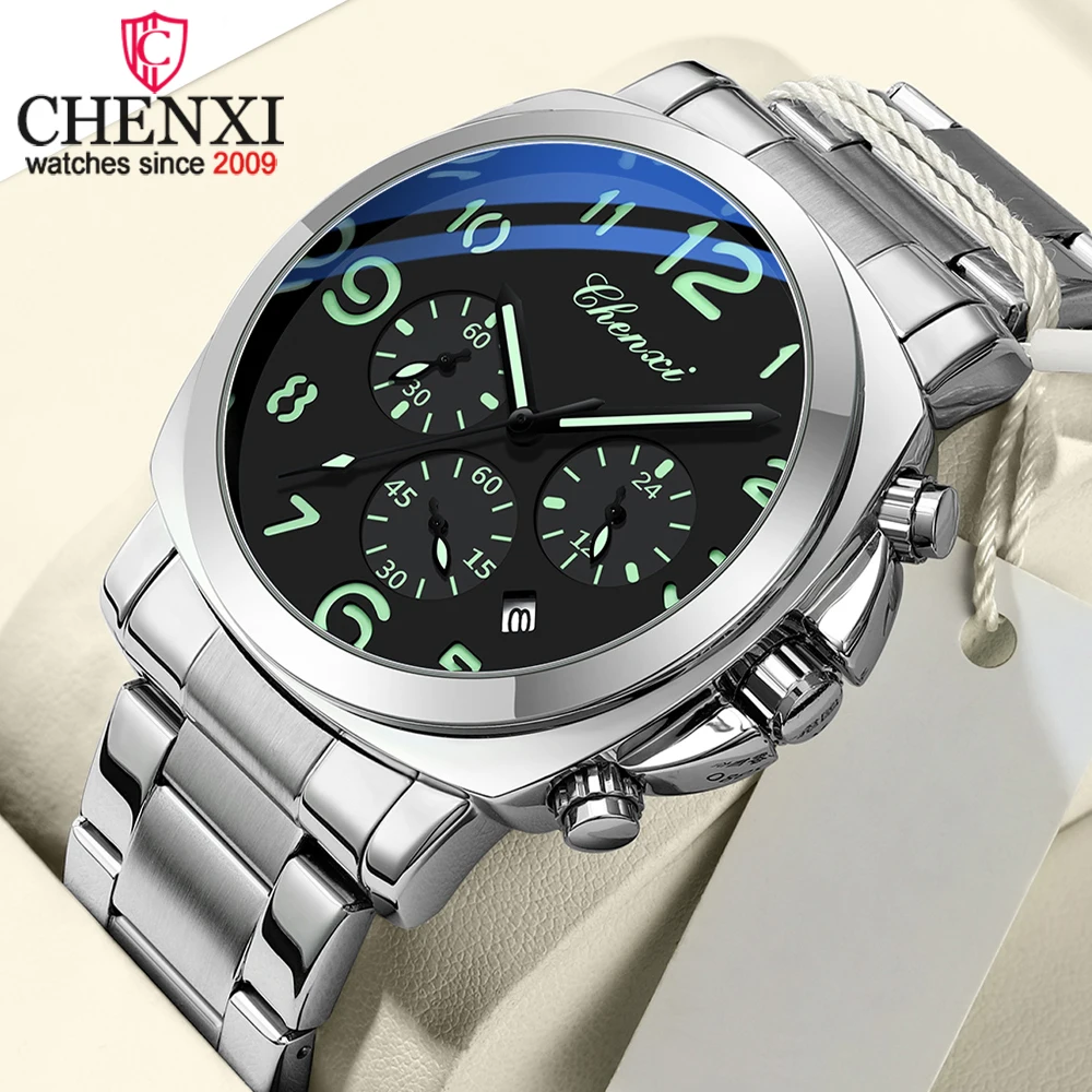 

CHENXI деловые роскошные мужские кварцевые часы, водонепроницаемые, из нержавеющей стали, со светящимся дисплеем, хронограф, наручные часы с датой недели для мужчин