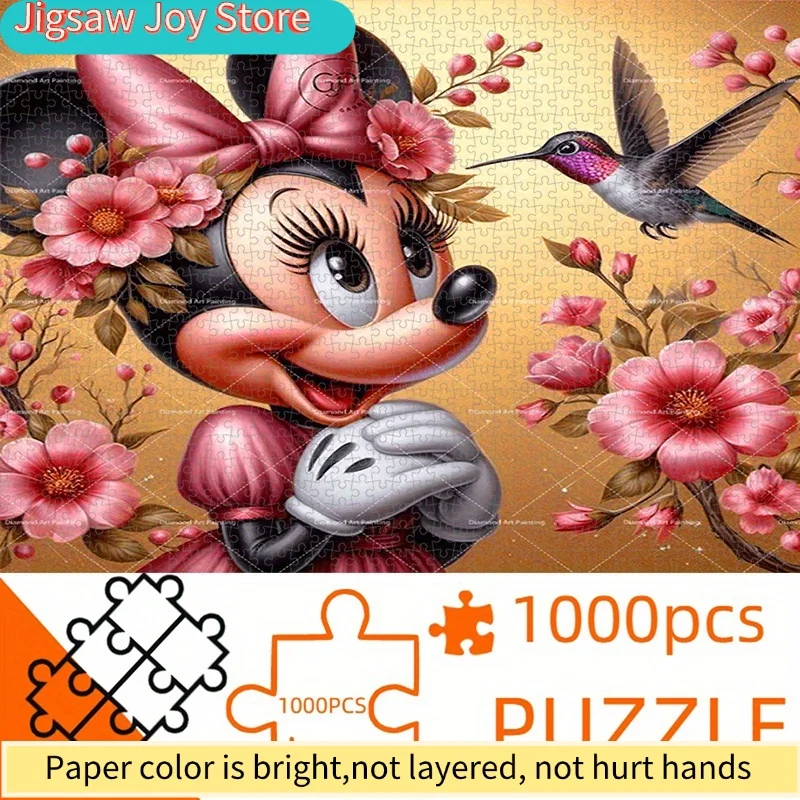 จิ๊กซอว์กระดาษ 1000 ชิ้น, จิ๊กซอว์ DIY, ภาพลายดอกไม้ มินนี่ และนกฮัมมิงเบิร์ด, จิ๊กซอว์สำหรับผู้ใหญ่, จิ๊กซอว์กระดาษ, เหมาะสำหรับการเล่นจิ๊กซอว์เวลาว่าง