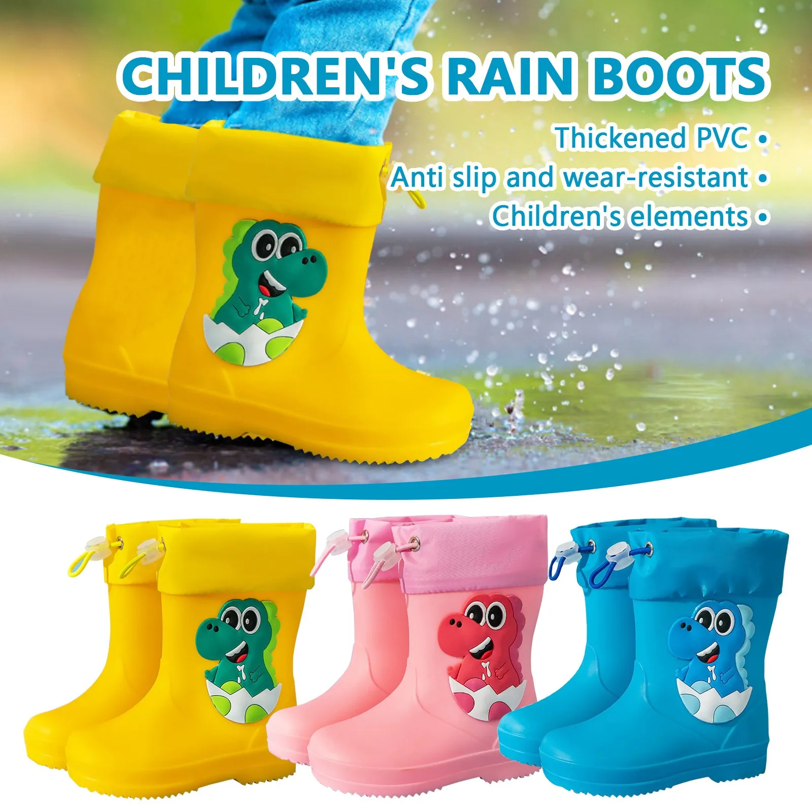 Kids Girl Boy Rain Boots Waterproof Toddler Rainboots Children's Shoes Rubber Boots Kids Baby Cartoon Dinosaur Water Shoes Boots