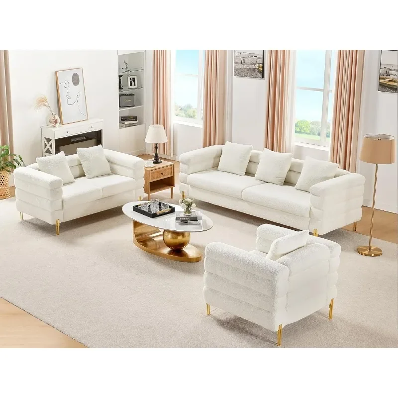 Sofa, Oversized Sofa- 85 inch, 3 Seater Sofa Comfy Sofa for Living Room- White Deep Seat Sofa, Bouclé Couch