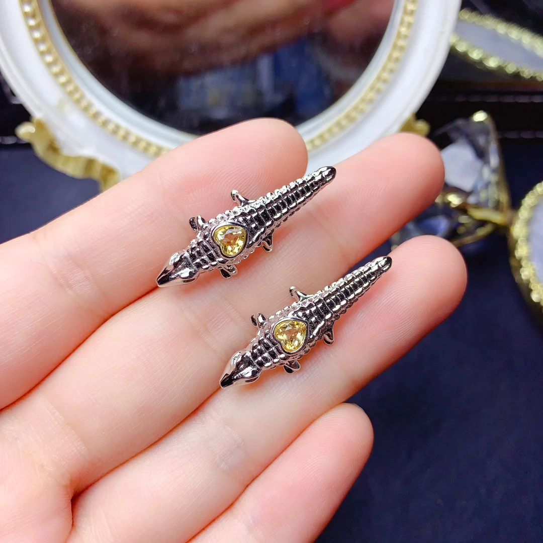 FS 4*4 Natural Garnet/Citrine/Diopside Fashion Crocodile Earrings S925 Pure Silver Fine Wedding Jewelry for Women MeiBaPJ New