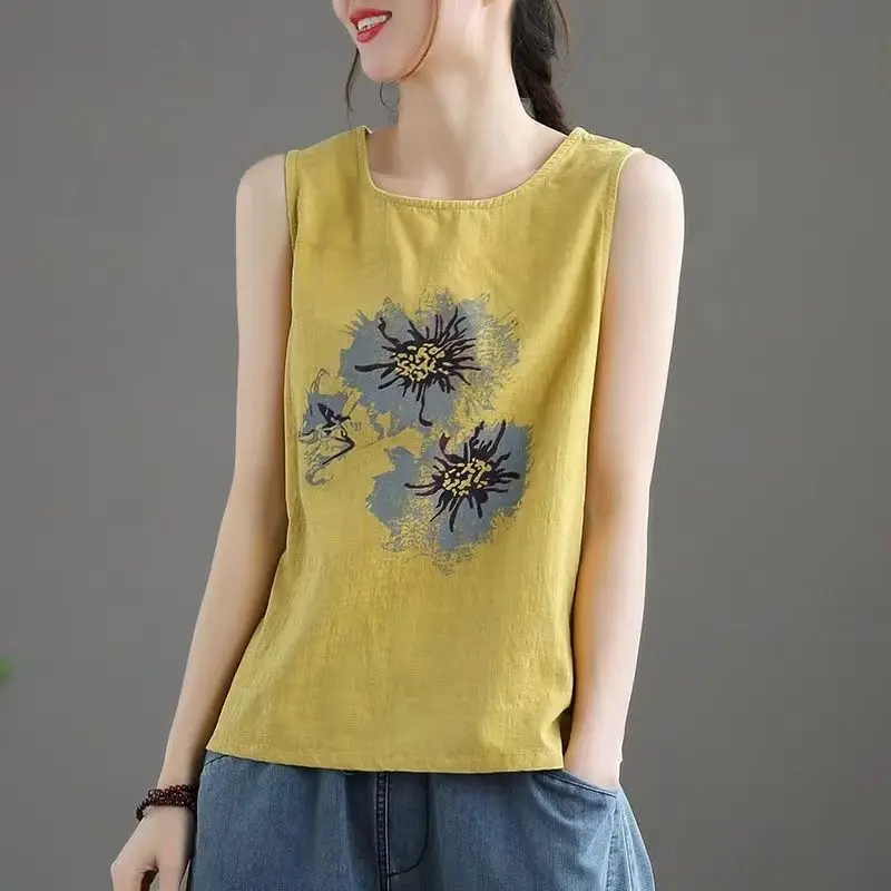 

Summer Plus Size Women's New Arrival Cool and Casual Loose Printed Tank Top for Inner and Outer Wear with Round Neck