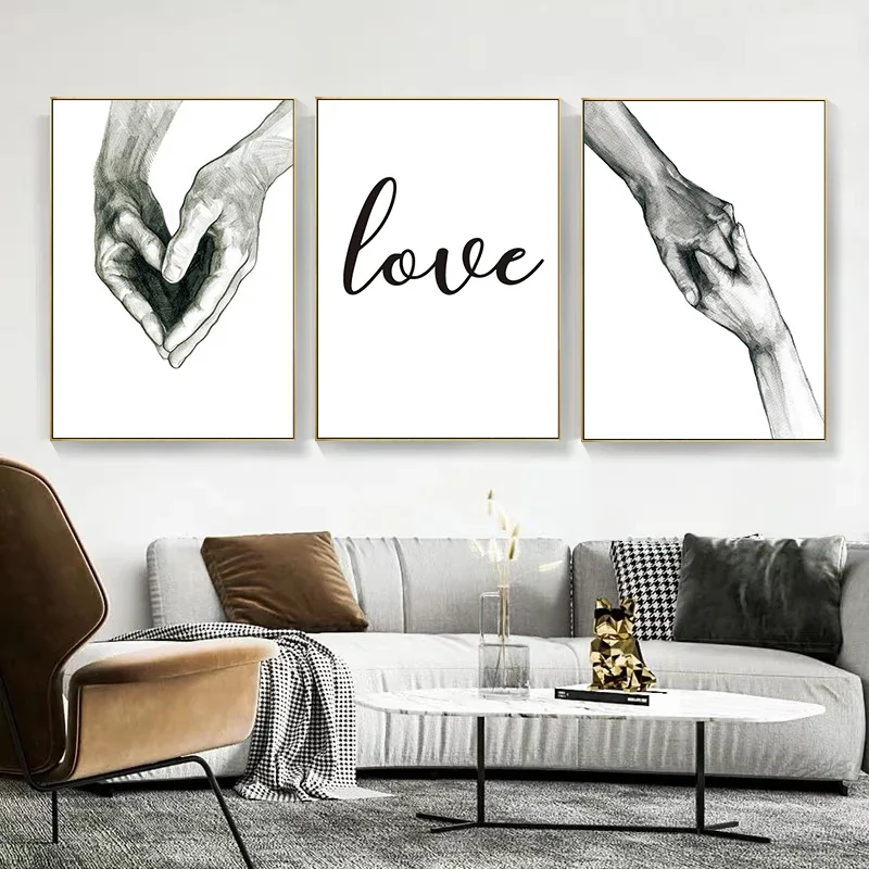 

Black and White Love Holding Hands Canvas Painting Wall Art Pictures Nordic Posters And Prints Living Room Corridor Home Decor