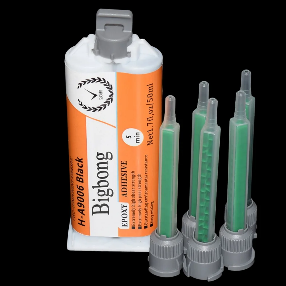 50ml 1:1 Schwarzer AB-Kleber Epoxid-Strukturkleber Zweikomponenten-Harz Starke Klebstoffe mit 5 Stück 1:1 Statischen Mischdüsen Mischrohr – Detail 1