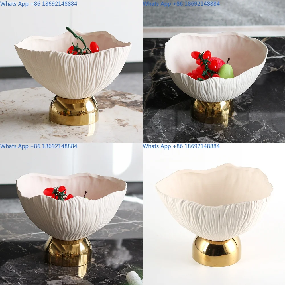 

French Style Luxury Petal Texture Fruit Bowl Decorative Art High Foot Bowl