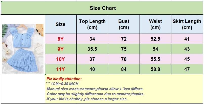 Kid Girls Summer Princess Clothing Set Flutter Sleeve Plain Color Tops+Short Skirt Sweet Style Party Wear For Child 8-12 Years image 6